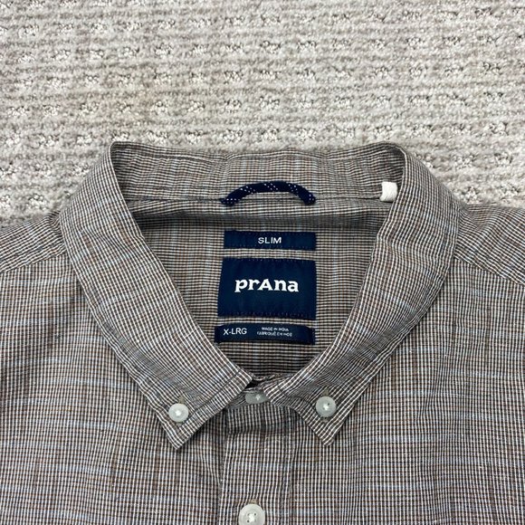PRANA Shirt Men Extra Large XL Brown Button Down Slim Long Sleeve Casual Hemp - Picture 4 of 9